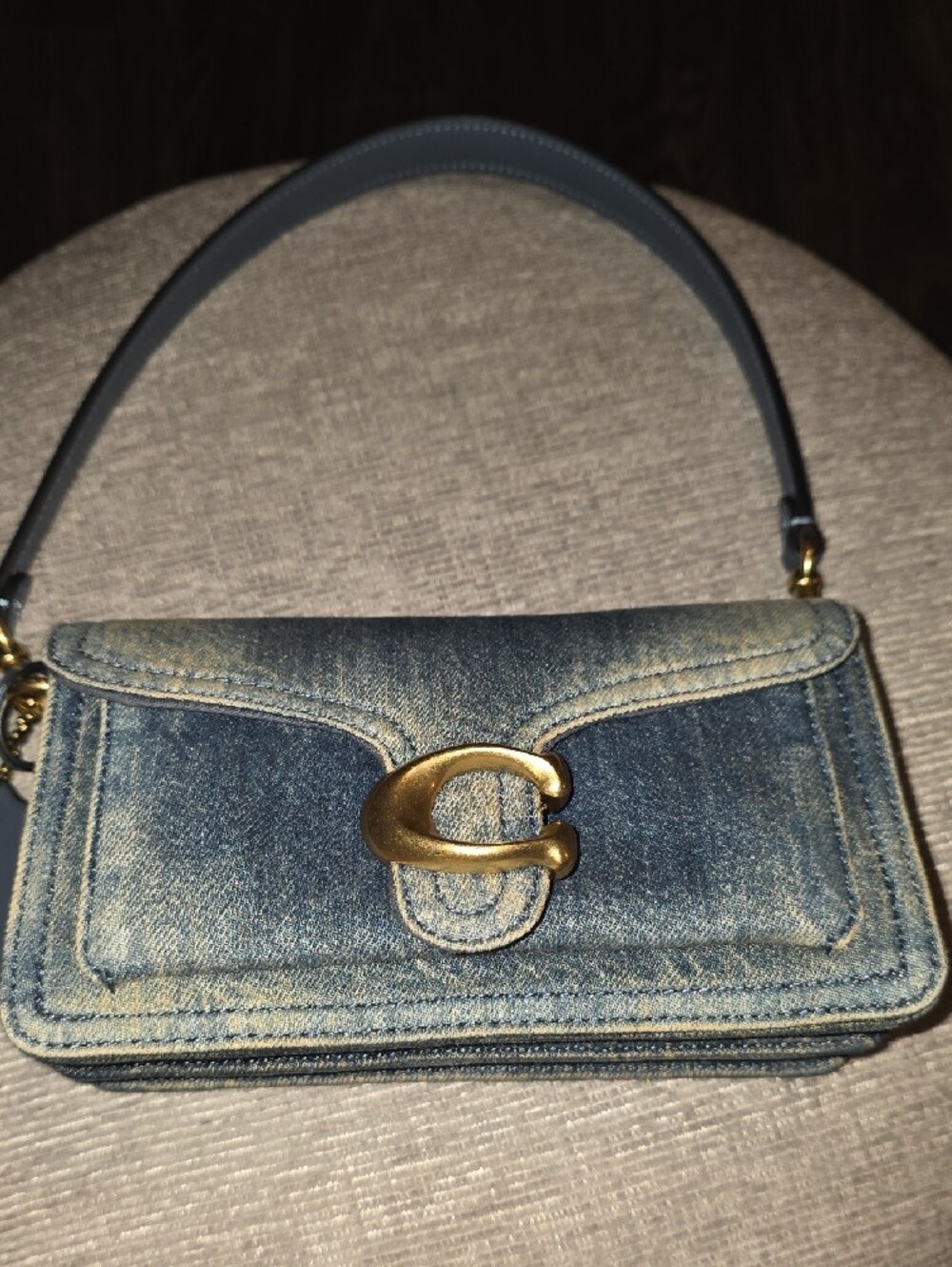 Coach Tabby Denim Shoulder Bag with Gold 'C' Turnlock - Blue - Picture 2 of 9